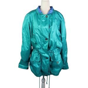 Vintage 90s Izzi Teal Green Windbreaker Track Jacket L